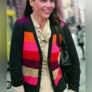 CAbi Dark Gray and Multicolor Geometric Cardigan